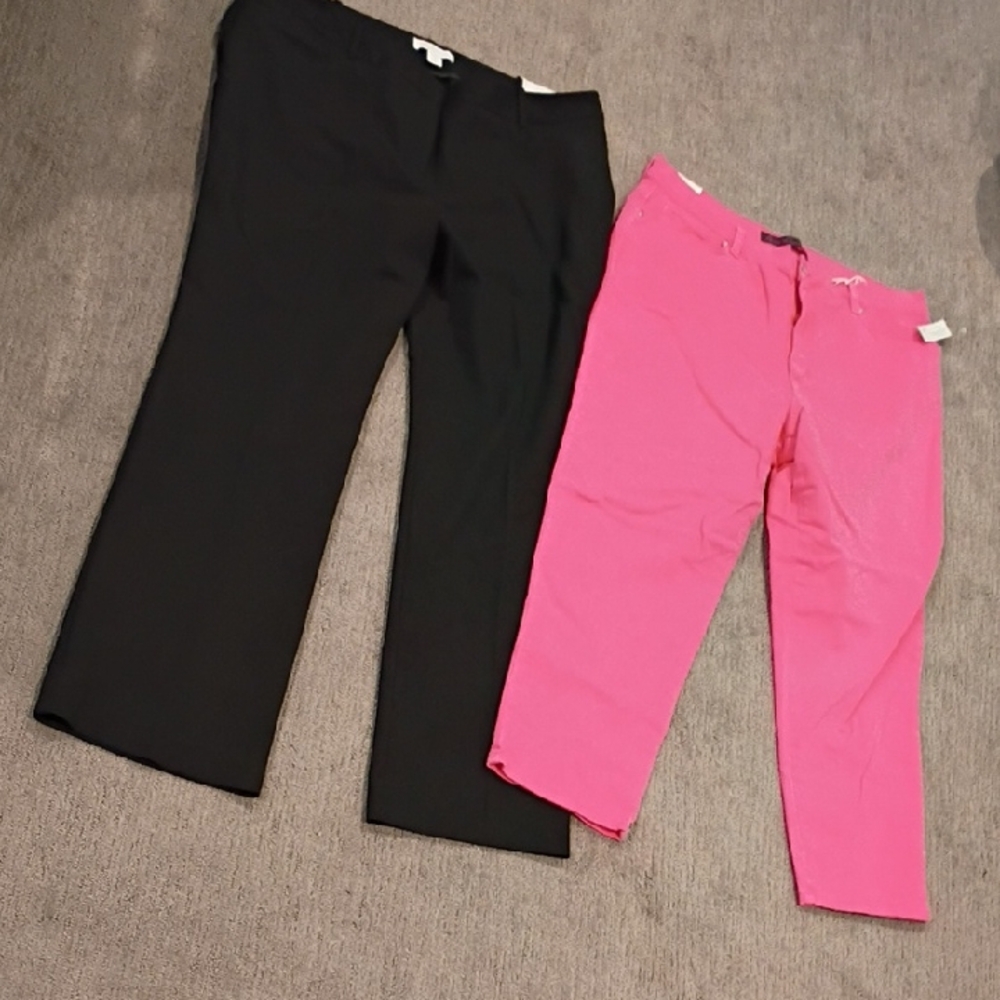 Liz Claiborne Black Pants & Gloria Vanderbilt Pink Cropped Pants Bundle SZ 18
